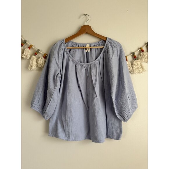 Pact Coastal Double Gauze Scoop Neck Top Hydrangea Blue Relaxed Basics Comfy S - Picture 1 of 11